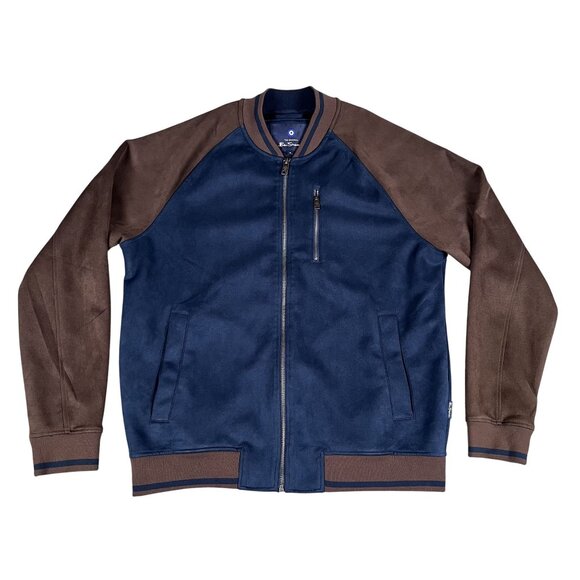 Ben Sherman Other - Ben Sherman Mens Faux Suede Brown & Navy Jacket Bomber Sz Medium